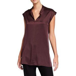 Eileen Fisher Mandarin Collar Cap-Sleeve Silk Top